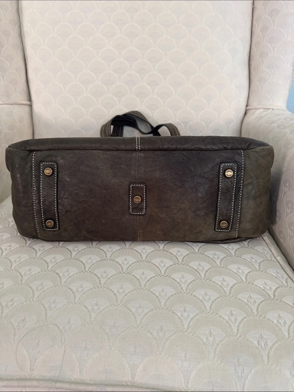 Talbots olive green Leather Bag with Contrast Stitching